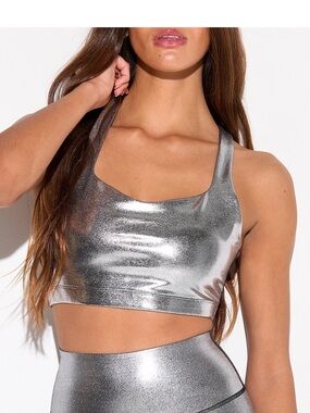 Spiritual Gangster glossy Silver sports bra